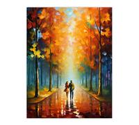 Artery8 Lovers Walk Oil Painting Pallet Knife Couple Taking Stroll Through Park In Autumn Unframed Wall Art Print Poster Home Decor Premium Artery8 Multicolor W12" x H16"