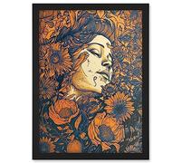 Artery8 Loving Spring Floral Boho Duotone Illustration Artwork Framed A3 Wall Art Print
