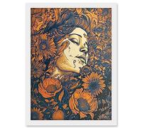 Artery8 Loving Spring Floral Boho Duotone Illustration Artwork Framed A3 Wall Art Print