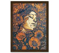 Artery8 Loving Spring Floral Boho Duotone Illustration Artwork Framed A3 Wall Art Print