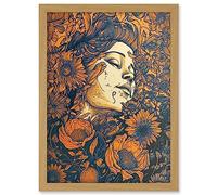 Artery8 Loving Spring Floral Boho Duotone Illustration Artwork Framed A3 Wall Art Print