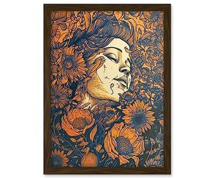 Artery8 Loving Spring Floral Boho Duotone Illustration Artwork Framed A3 Wall Art Print