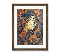 Artery8 Loving Spring Floral Boho Duotone Illustration Artwork Framed Wall Art Print 18X24 Inch