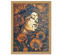 Artery8 Loving Spring Floral Boho Duotone Illustration Artwork Framed Wall Art Print A4