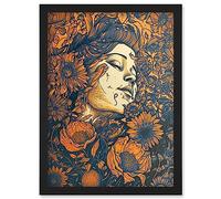 Artery8 Loving Spring Floral Boho Duotone Illustration Artwork Framed Wall Art Print A4
