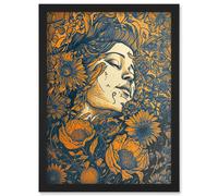 Artery8 Loving Spring Floral Boho Duotone Illustration Artwork Framed Wall Art Print A4 in Black Artery8 Black