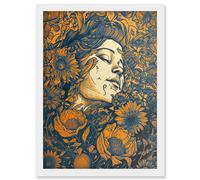Artery8 Loving Spring Floral Boho Duotone Illustration Artwork Framed Wall Art Print A4