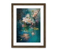 Artery8 Low Hanging Cherry Blossom Branch in River Stream Modern Watercolour Painting Artwork Framed Wall Art Print 18X24 Inch