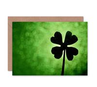 Artery8 Lucky St Patricks Four Leaf Clover Silhouette Good Luck Card Artery8 Multicolor