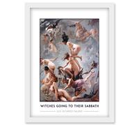 Artery8 Luis Ricardo Falero Witches Going To Their Sabbath Painting Artwork Framed Wall Art Print A4 in White Artery8 White