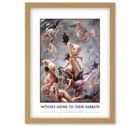 Artery8 Luis Ricardo Falero Witches Going To Their Sabbath Painting Artwork Framed Wall Art Print A4 in Light Oak Artery8 Light Oak