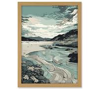 Artery8 Luskentyre Beach Coastal Landscape Illustration Artwork Framed A3 Wall Art Print