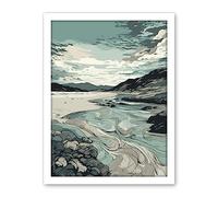 Artery8 Luskentyre Beach Coastal Landscape Illustration Artwork Framed Wall Art Print 18X24 Inch
