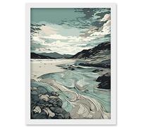 Artery8 Luskentyre Beach Coastal Landscape Illustration Artwork Framed Wall Art Print A4