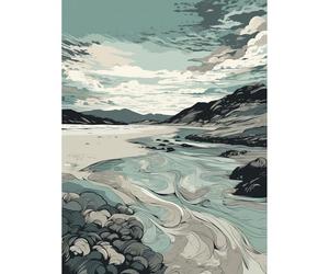 Artery8 Luskentyre Beach Coastal Landscape Illustration Extra Large XL Wall Art Poster Print