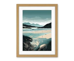 Artery8 Luskentyre Sands Coastal Landscape Illustration Artwork Framed Wall Art Print 18X24 Inch