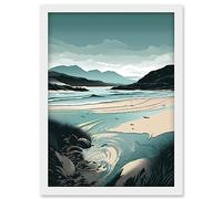 Artery8 Luskentyre Sands Coastal Landscape Illustration Artwork Framed Wall Art Print A4