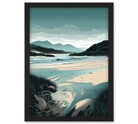 Luskentyre Sands Coastal Landscape Illustration Artwork Framed Wall Art Print A4 Artery8 Black One Size