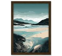 Luskentyre Sands Coastal Landscape Illustration Artwork Framed Wall Art Print A4 Artery8 Brown One Size