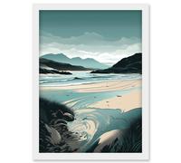 Artery8 Luskentyre Sands Coastal Landscape Illustration Artwork Framed Wall Art Print A4