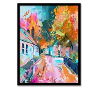 Artery8 Lymm Village Cheshire England Painting Autumnal Living Room Artwork Framed Wall Art Print 18X24 Inch