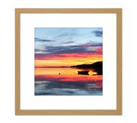 Artery8 Lyytinen Lake Paijanne Sysma Finland Sunset Photo 8X8 Inch Square Wooden Framed Wall Art Print Picture with Mount in Light Oak Artery8 Light Oak