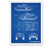 Artery8 M1 Abrams American Main Battle Tank Blueprint Plan Artwork Framed Wall Art Print A4