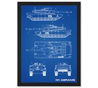 Artery8 M1 Abrams American Main Battle Tank Blueprint Plan Artwork Framed Wall Art Print A4