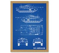 Artery8 M1 Abrams American Main Battle Tank Blueprint Plan Artwork Framed Wall Art Print A4