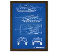 Artery8 M1 Abrams American Main Battle Tank Blueprint Plan Artwork Framed Wall Art Print A4