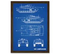 Artery8 M1 Abrams American Main Battle Tank Blueprint Plan Artwork Framed Wall Art Print A4 in Brown Artery8 Brown