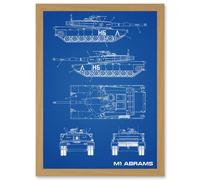 Artery8 M1 Abrams American Main Battle Tank Blueprint Plan Artwork Framed Wall Art Print A4 in Light Oak Artery8 Light Oak
