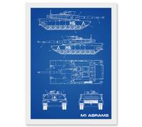 Artery8 M1 Abrams American Main Battle Tank Blueprint Plan Artwork Framed Wall Art Print A4 in White Artery8 White