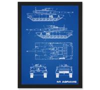 Artery8 M1 Abrams American Main Battle Tank Blueprint Plan Wall Art Print - A4 Size