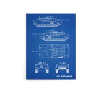 Artery8 M1 Abrams US Main Battle Tank Blueprint Canvas Wall Art Print in Blue | Size: W12" x H16" Artery8 Blue W12" x H16"