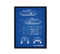 Artery8 M1 Abrams US Main Battle Tank Blueprint Framed Canvas Wall Art Print in Blue | Size: W18" x H24" Artery8 Blue W18" x H24"