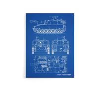 Artery8 M109 Howitzer Artillery US Military Blueprint Canvas Wall Art Print in Blue | Size: W12" x H16" Artery8 Blue W12" x H16"