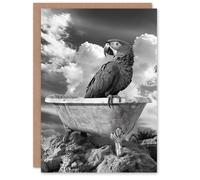 Artery8 Greeting Card Macaw Parrot Bird on Bathtub Black White Surreal Blank For Him Or Her Art Birthday Card