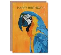 Artery8 Macaw Parrot Blue Orange Bird Animal Painting Blank For Him Or Her Art Birthday Card