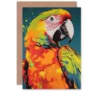 Artery8 Macaw Parrot Lover Neon Orange for Him or Her Man Woman Birthday Thank You Congratulations Blank Art Greeting Card