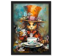 Artery8 Mad Hatter Animal Tea Party Fantasy Portrait Artwork Framed Wall Art Print A4
