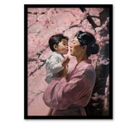 Artery8 Madame Butterfly Opera Mother And Son Under Cherry Blossom Tree Under Pink Flower Blooms Wall Art Print - A4 Size