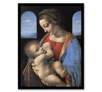 Artery8 Madonna Litta Virgin Mary da Vinci Vintage Framed Wall Art Print in Blue | Size: W12" x H16" Artery8 Blue W12" x H16"