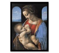 Artery8 Madonna Litta Virgin Mary Framed Wall Art Print A4 Artwork By da Vinci : Sacred Mother And Child Artwork Suited For Lounge Or Chapel Space Expressing Faith And Love