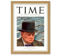 Magazine War 1941 Winston Churchill 'Man Of The Year' Time A4 Artwork Framed Wall Art Print Artery8 Light Oak One Size