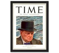 Magazine War 1941 Winston Churchill 'Man Of The Year' Time A4 Artwork Framed Wall Art Print Artery8 Black One Size