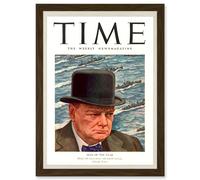 Magazine War 1941 Winston Churchill 'Man Of The Year' Time A4 Artwork Framed Wall Art Print Artery8 Brown One Size