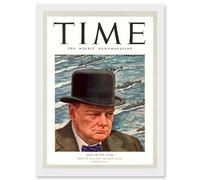 Magazine War 1941 Winston Churchill 'Man Of The Year' Time A4 Artwork Framed Wall Art Print Artery8 White One Size