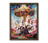 Artery8 Magical Carousel in Rainbow Clouds Bright Bold Vibrant Fantasy Kids Bedroom Baby Nursery Artwork Framed Wall Art Print 18X24 Inch