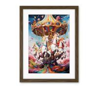 Artery8 Magical Carousel in Rainbow Clouds Bright Bold Vibrant Fantasy Kids Bedroom Baby Nursery Artwork Framed Wall Art Print 18X24 Inch